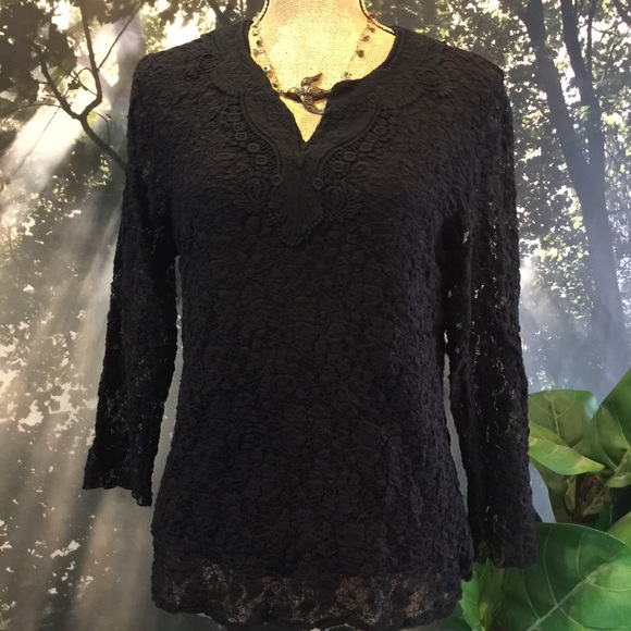 Coldwater Creek Tops - Coldwater Creek M Stretch Lace Top Black